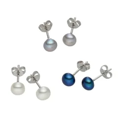 Lulu & Jane Perlen-Ohrstecker Messing Süßwasser-Zuchtperle in Silber Ohrringe 1 ct Damen