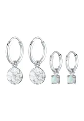 Elli Creolen Plättchen Opal Edelstein 2er Set 925 Silber Ohrringe 1 ct Damen