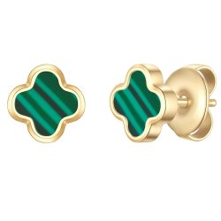 Glanzstücke München Ohrstecker Kleeblatt aus Edelstahl in gelbgold mit Malachit (synth.) Ohrringe 1 ct Damen