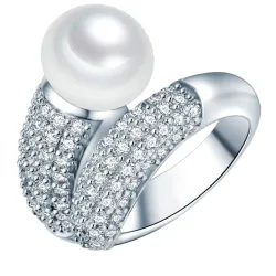 Valero Pearls Perlen-Ring aus Sterling Silber in silber mit Zirkonia Süßwasser-Zuchtperle Ringe 1 ct Damen