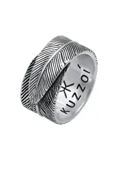 Kuzzoi - Ring  Feder Vintage Trend Oxidiert 925 Silber, 62mm, Schwarz