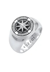 Kuzzoi - Ring  Siegelring Kompass Oxidiert 925 Silber, 62mm