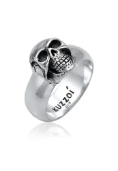 KUZZOI Herren Siegelring Totenkopf Oxidiert 925er Silber Ringe 1 ct