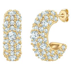 Yokoamii Creolen aus Messing in gelbgold mit Zirkonia Ohrringe 1 ct Damen