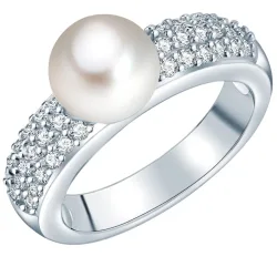 Valero Pearls Perlen-Ring aus Sterling Silber in silber mit Zirkonia Süßwasser-Zuchtperle Ringe 1 ct Damen