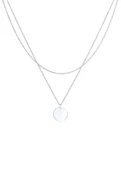 Elli - Halskette 2-Lagig Layer Plättchen Kreis, 42cm, Silber