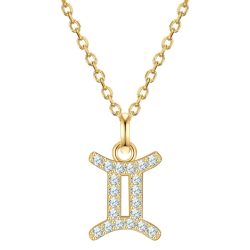 Glanzstücke München Halskette Sternzeichen Zwillinge aus Sterling Silber in gelbgold mit Zirkonia Ketten 1 ct Damen