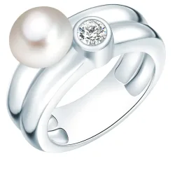 Valero Pearls Perlen-Ring Sterling Silber Zirkonia Süßwasser-Zuchtperle in Silber Ringe 1 ct Damen