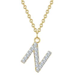 Glanzstücke München Halskette Buchstabe M aus Sterling Silber in gelbgold mit Zirkonia Ketten 1 ct Damen
