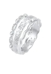 Elli 3er Set Wellen Kugel Bandring Gehämmert 925 Silber Ringe 1 ct Damen