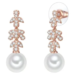 Lulu & Jane Perlen-Ohrhänger Messing Zirkonia Muschelkernperle in Roségold Ohrringe 1 ct Damen