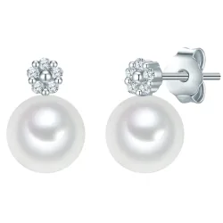 Valero Pearls Perlen-Ohrstecker Sterling Silber Zirkonia Süßwasser-Zuchtperle in Silber Ohrringe 1 ct Damen