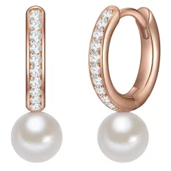Valero Pearls Creolen Sterling Silber Zirkonia Süßwasser-Zuchtperle in Gelbgold Ohrringe 1 ct Damen