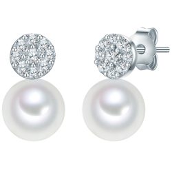 Valero Pearls Perlen-Ohrstecker Sterling Silber Zirkonia Süßwasser-Zuchtperle in Gelbgold Ohrringe 1 ct Damen