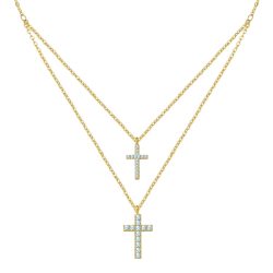 Yokoamii Halskette Kreuz aus Messing in gelbgold mit Zirkonia Ketten 1 ct Damen
