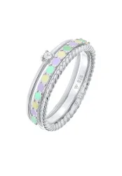 Elli, Elli - Ring Multi-Color Emaille Kristall 3Er Set, 62mm, Silber