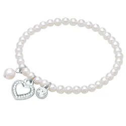 Lulu & Jane Perlen-Armband Herz Metall-Legierung Crystal Muschelkernperle in Silber Armbänder & Armreife 1 ct Damen