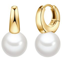 Lulu & Jane Perlen-Creolen aus Messing in Gelbgold mit Muschelkernperle Ohrringe 1 ct Damen