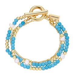 Yokoamii Armband aus Metall-Legierung in gelbgold mit Naturstein und Süßwasser-Zuchtperle Armbänder & Armreife 1 ct Damen