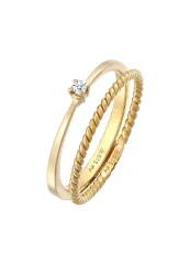Elli DIAMONDS Diamant (0.03 ct.) Kordel 2er Ring Set 925 Silber Ringe 1 ct Damen