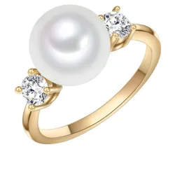 Lulu & Jane Perlen-Ring Messing Zirkonia Muschelkernperle in Gelbgold Ringe 1 ct Damen