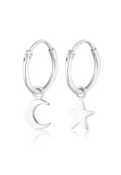Elli Creolen Ohrhänger Stern Mond Astro Look 925 Silber Ohrringe 1 ct Damen