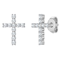 Lulu & Jane Ohrstecker Kreuz aus Messing in silber mit Zirkonia Ohrringe 1 ct Damen