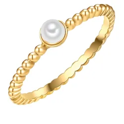Lulu & Jane Perlen-Ring Messing Muschelkernperle in Gelbgold Ringe 1 ct Damen