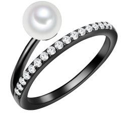 Valero Pearls Ring Sterling Silber Zirkonia Süßwasser-Zuchtperle in Schwarz Ringe 1 ct Damen