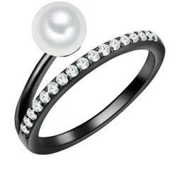 Valero Pearls Ring Sterling Silber Zirkonia Süßwasser-Zuchtperle in Schwarz Ringe 1 ct Damen
