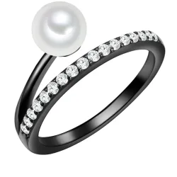 Valero Pearls Ring Sterling Silber Zirkonia Süßwasser-Zuchtperle in Schwarz Ringe 1 ct Damen