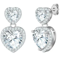Yokoamii Ohrhänger Herz aus Messing in silber mit Zirkonia Ohrringe 1 ct Damen