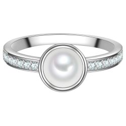 Trilani Ring aus Sterling Silber in silber mit Zirkonia Muschelkernperle Ringe 1 ct Damen