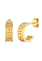 Elli PREMIUM Creolen Stecker Pyramiden Struktur 375 Gelbgold Ohrringe 1 ct Damen