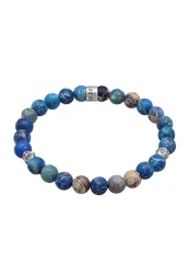 Kuzzoi - Armband  Achat Perlen Blau Beads, 21cm, Silber
