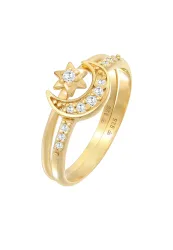 Elli - Ring Stern Mond Zirkonia Stapelring 2Er Set, 54mm, Gold