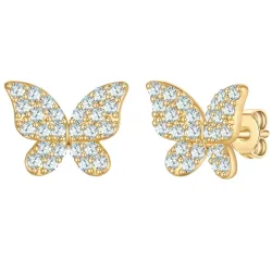 Yokoamii Ohrstecker Schmetterling aus Messing in gelbgold mit Zirkonia Ohrringe 1 ct Damen