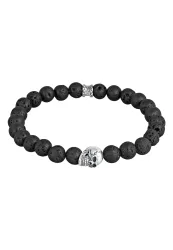 Kuzzoi - Armband  Totenkopf Lava Stein Perlen 925 Silber, 21cm, Schwarz