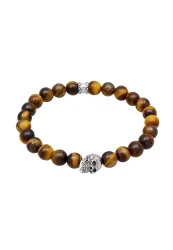 Kuzzoi - Armband  Totenkopf Tigerauge Beads 925 Silber, 21cm, Braun