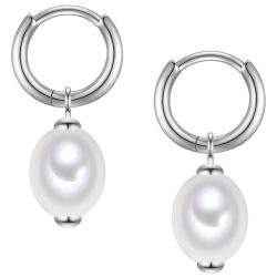 Rafaela Donata Creolen aus Sterling Silber in silber mit Muschelkernperle Ohrringe 1 ct Damen