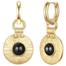 Yokoamii Creolen aus Metall-Legierung in Gelbgold mit Achat Ohrringe 1 ct Damen
