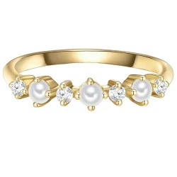 Glanzstücke München Ring Sterling Silber Zirkonia Süßwasser-Zuchtperle in Gelbgold Ringe 1 ct Damen