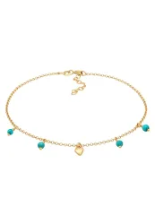 Elli - Fußschmuck Herz Howlith Türkis Boho 925 Silber, 22cm, Gold
