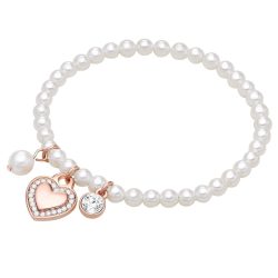 Lulu & Jane Perlen-Armband Herz Metall-Legierung Crystal Muschelkernperle in Roségold Armbänder & Armreife 1 ct Damen