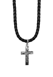 KUZZOI Herren Kreuz Oxidiert Leder in 925 Sterling Silber Ketten 1 ct