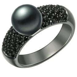 Valero Pearls Perlen-Ring aus Sterling Silber in schwarz mit Zirkonia Süßwasser-Zuchtperle Ringe 1 ct Damen