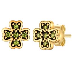 Glanzstücke München Ohrstecker Kleeblatt aus Sterling Silber in Gelbgold mit Zirkonia Ohrringe 1 ct Damen