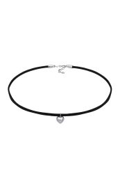 Elli Lederkette Velour Optik Herz Anhänger 925 silber Ketten 1 ct Damen