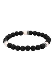 KUZZOI Lava Synthetische Perle Schwarz 925 Sterling Silber Armbänder & Armreife 1 ct Herren