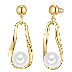 Lulu & Jane Perlen-Ohrhänger Metall-Legierung Muschelkernperle in Gelbgold Ohrringe 1 ct Damen